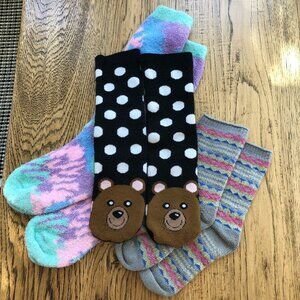 Kidcore Bear socks Fuzzy socks and Bright socks 3 Pair Sock Bundle